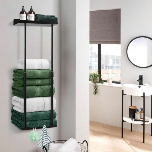 Black Wall-Mounted Towel Rack for Bathroom