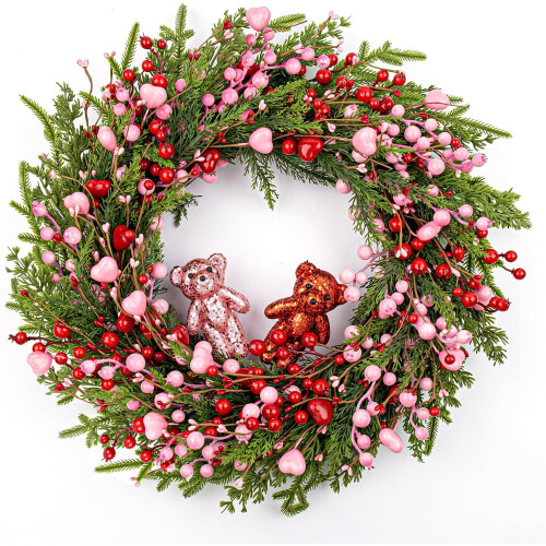 22" Valentine's Day Wreath with Bears and Berries