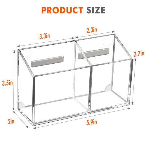 Acrylic Dry Erase Marker Holder with Magnet 2-Compartment 2