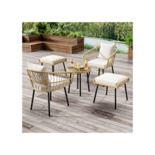Lounge tuinset 5-delig, bestaande uit 1 eettafel, 2 stoelen, 2 krukken, meubels, rotan, natuurlijk