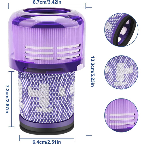 Filter kompatibel mit Dyson V12 Detect Slim Absolute Ersatzfilter, 3er-Pack, waschbar, R 1