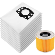 12 Staubsaugerbeutel und 1 Filter, kompatibel mit Kärcher KFI 357, WD2, WD 2 Plus, WD 3, KWD 1-3, SE 4001, SE 4002 Staubsaugern (Ersatzteil)