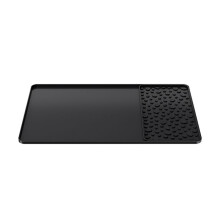 Silicone Coffee Mat 15.75x23.6Inch Coffee Bar Mat with Detachable Dish Drying Mat Raised Spill Proof Edges Black