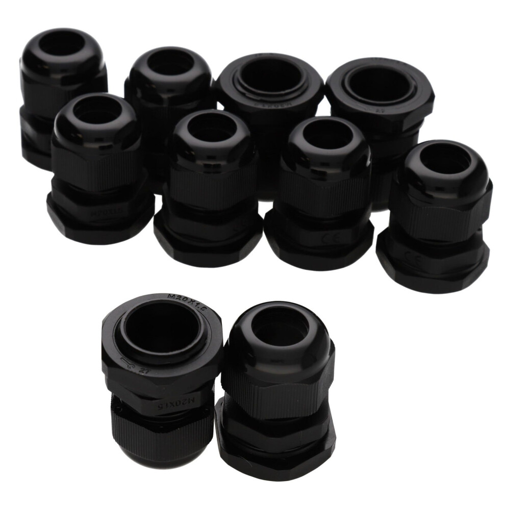 Nylon Cable Gland M20 6-12Mm With Weatherproof Ip68 Washer Black [10 Pack] 5054338120379