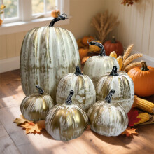 Set di decorazioni a forma di zucca di Halloween in plastica, 7 pezzi, colore oro