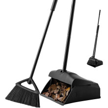 Commercial Angle Broom & Dustpan Combo with Long Handle – for Indoor/Outdoor Use (Black)