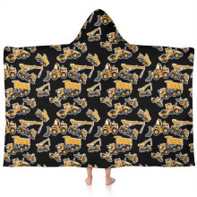 Serviette de bain à capuche pour enfants, motif véhicules de chantier, 152 x 89 cm