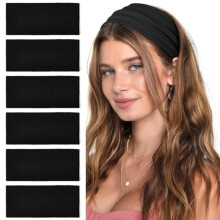Schwarze, breite, rutschfeste Damen-Stirnbänder aus weichem, elastischem und dickem Material.