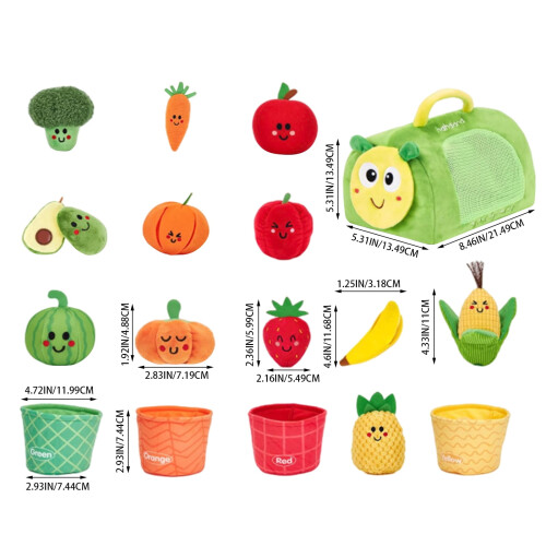 Set di 17 pezzi di peluche a forma di frutta e verdura 1