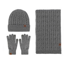 Unisex Winter Knit Set, Fleece Lined Cuffed Beanie, Matching Scarf & Gloves, 3-Piece Thickened Winter Set, Warm Cold Weather Accessories Dark Gray