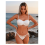 Conjunto de biquíni plissado branco feminino com detalhe de concha e estrela-do-mar 1