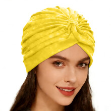 Jednokolorowy turban na głowę dla kobiet, żółty, 1 szt.