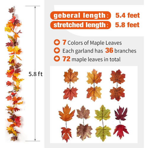 Maple Leaf Garland with LED Lights 5.8ft 2 Pack 2