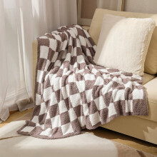 CheckeredThrow Blanket, Soft Fluffy Microfiber Knit Throw Blanket for Couch Bed, Warm Cozy Reversible Checkerboard Knitted Blanket Room Decor