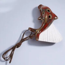 6 Hole Beginner Ocarina with Creative Dolphin Shape and Rich Sound in Brown Ceramic