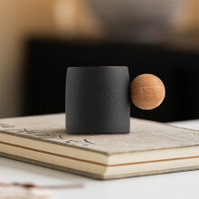 Mini Ceramic Tea Cup with Wooden Ball Handle – Rough Gradient Glaze, Handmade Vintage Mug for Espresso/Matcha, Compatible with Gift Use