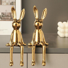 Brass Rabbit Figurine Statue Ceramic Electroplated 1 Piece
