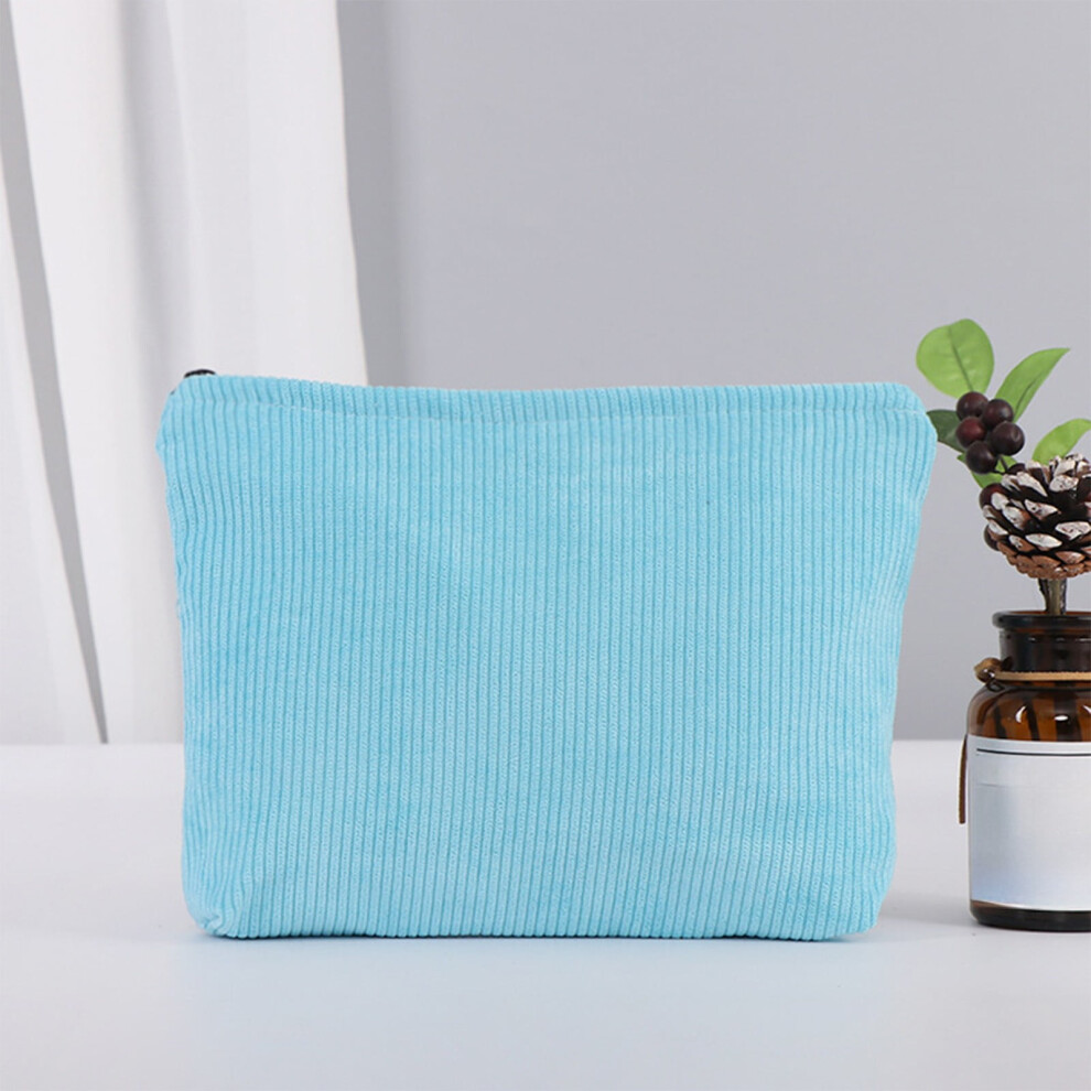 Blue Corduroy Makeup Bag Â Travel Cosmetic Organizer Pouch With Zipper, Aesthetic Toiletry Bag For Women & Girls (Blue)
