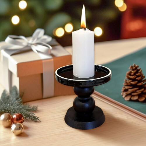 Black Ceramic Candlestick Holder with Tray 1
