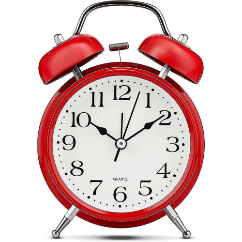 Retro Twin Bell Analog Alarm Clock – White, Silent 2