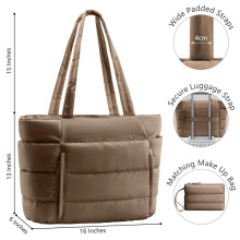 Bolsa feminina acolchoada estilo puffer, tamanho grande, para laptop de 15,6 polegadas.