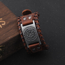 Herren-Lederarmband im Retro-Piratenkompass-Design