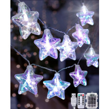 20-LED Star String Lights, Iridescent Holographic, Remote Control, Waterproof – Compatible with Indoor/Outdoor Use