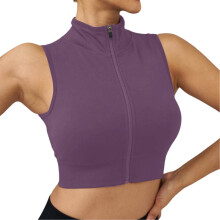 Tank Top for Women Ladies' Comfortable And Casual High Neck Zipper Quick Drying Sports Vest Tube Tops for Women, Color:Purple, Size:L