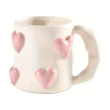Hand-painted ceramic coffee mug with pink heart – microwave safe, white interior, reusable, compatible with coffee & milk, perfect gift