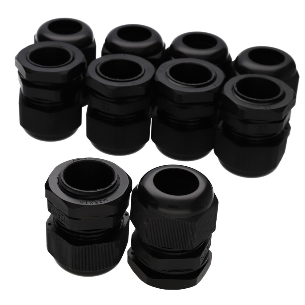 Nylon Cable Gland M25 13-18Mm With Weatherproof Ip68 Washer [10 Pack] Black 5054338120393