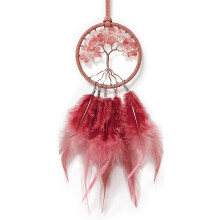 Red Dream Catcher For Car Decor, Light In Weight Car Mirror Hanging Accessories With Tree Of Life And Feathers, Handmade Boho Pendant For Wall