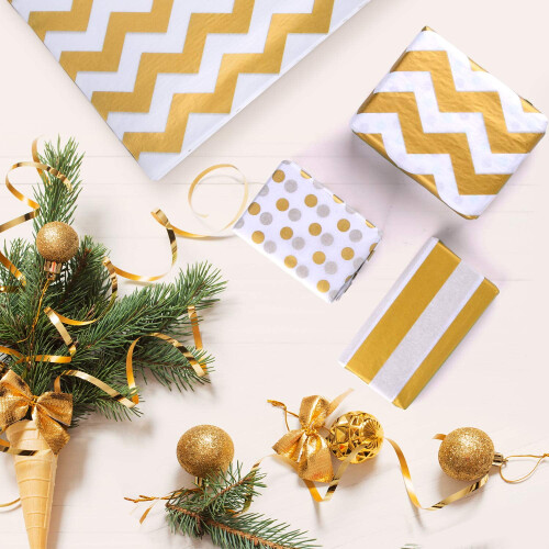 Gold and White Tissue Paper 60 Sheets 3 Designs 2