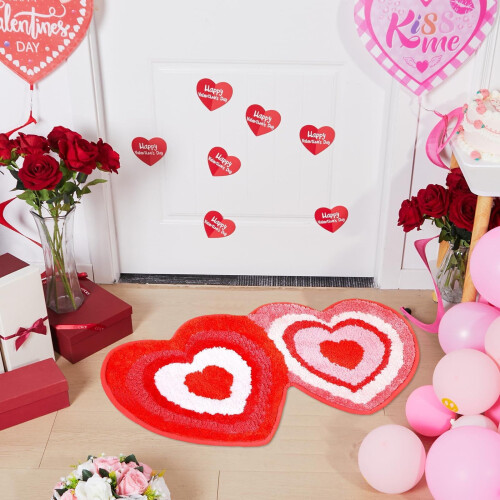 Heart-Shaped Bathroom Rug, Red, 40 x 60 cm 2