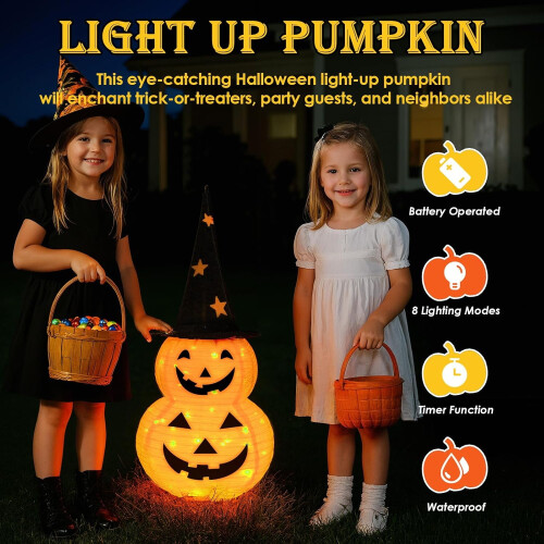 3ft Battery-Powered LED Pumpkin Lamp, 8 Light Modes 1