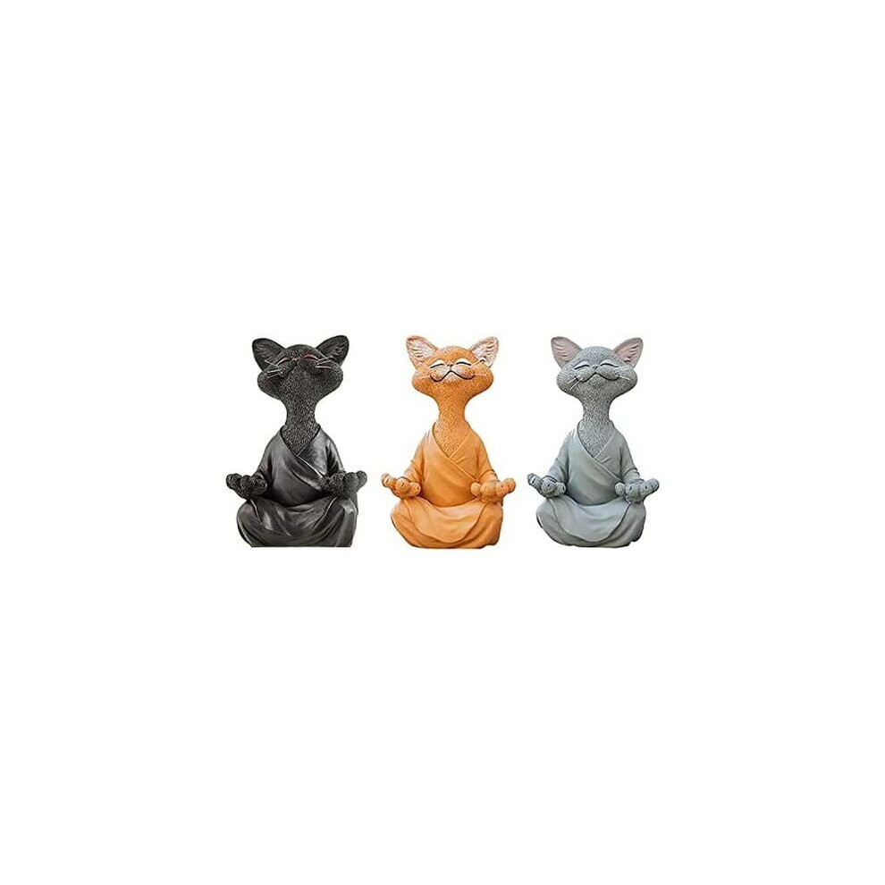 Relaxation Companion, Handcrafted Collectible Figurines, Zen Yoga Cat Meditate Statue Artisan-Created Resin Decoratives For Home Office (Set Of 3 9044386798855