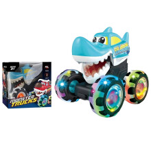 (Shark) Kids Monster Truck Toy with Light Up LED Wheels, Press and Go Dinosaur Trucks Car Toy, Birthday Gift for Boys Girls