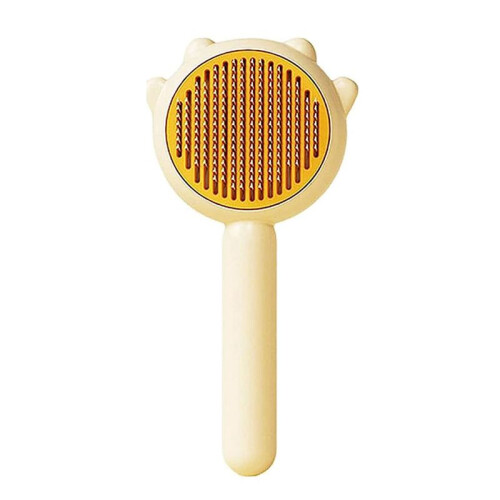 Pet Comb, Grooming Brush with Release Button, Pet Massage Brushes, Self Cleaning Slicker Comb (Yellow)
