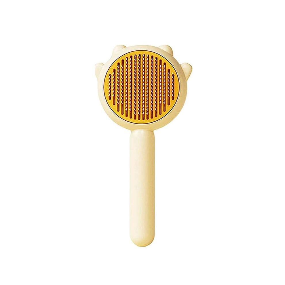 Semoic Pet Comb, Grooming Brush With Release Button, Pet Massage Brushes, Self Cleaning Slicker Comb (Yellow)
