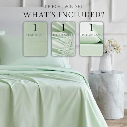 Ensemble de draps en percale de coton pour lit simple – Vert sauge, 45 cm de profondeur 1