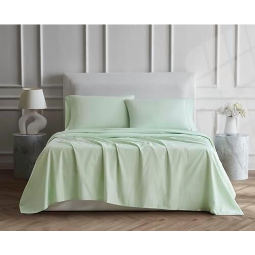 Ensemble de draps en percale de coton pour lit simple – Vert sauge, 45 cm de profondeur 2