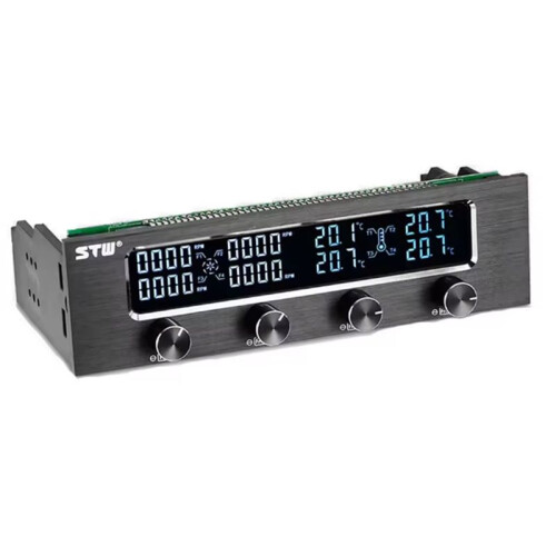 STW Multi-Function PC CPU 4 Channel Fan Controller Speed Control Adjuster LCD Cooling Front Panel