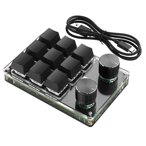 One Handed  Keyboard Programmable Mechanical Gaming Keyboard 9 Keys RGB Macro Keyboard with Dual Knobs