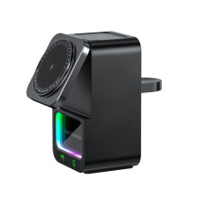 Cargador 5 en 1 de 15 W con Luces Nocturnas Magnéticas y Altavoz para , IWatch, para AirPods, Estación de Carga Rápida, Color Negro