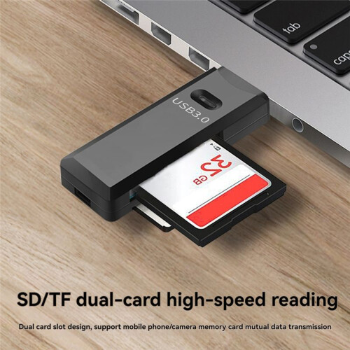 2 in 1 USB 3.0 Card Reader TF/ Card Reader High Speed Data Transmission  Cardreader for PC Laptop Black 2