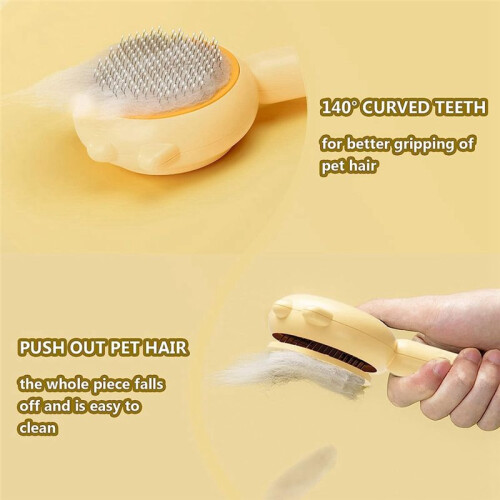 Pet Comb, Grooming Brush with Release Button, Pet Massage Brushes, Self Cleaning Slicker Comb (Yellow) 1