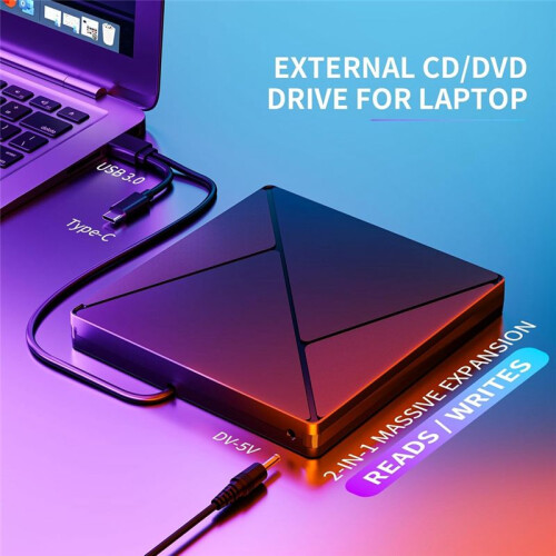 External CD/DVD Drive,Portable DVD Reader Writer ROM Drive,CD Burner External Disk Drive for Laptop Desktop ,Windows 1