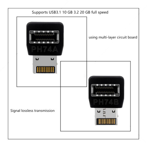 2X Computer Motherboard Typ-E USB 3.1 Typ-E Schnittstelle 90 Grad Lenkung Winkel Vorne Typ-C Installierter Adapter (PH74A) 1
