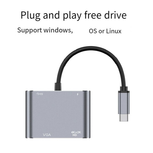 Type-C 4-In-1 Docking Station Multi-Function Hub USB C to -Compatible/VGA/USB 3.0/PD Charging for  Converter 1