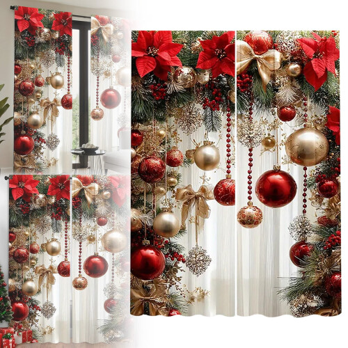 Christmas Blackout Curtains Red Gold 2-panel