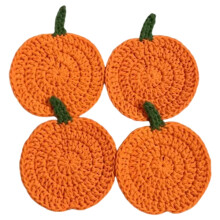 Gehäkelte Kürbis-Untersetzer, 4 Stück – Herbstliche Halloween-Tischdekoration